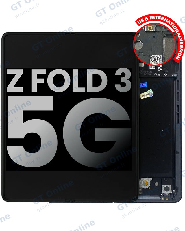 Écran OLED intérieur avec châssis pour Samsung Galaxy Z Fold 3 5G (version US & internationale, origine d'occasion, noir fantôme)