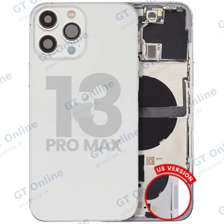 Châssis pour Apple iPhone 13 Pro Max (version US, origine d'occasion — grade B, argent) — Coque arrière avec petites pièces