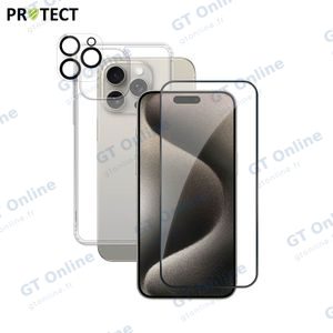 Pack de Protection Coque + Protection Lentille + Verre Trempé PROTECT pour Apple iPhone 15 Pro Transparent