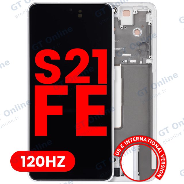 Écran OLED avec châssis pour Samsung Galaxy S21 FE 5G (version US & internationale, compatible premium, 120 Hz, blanc)