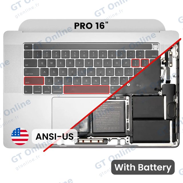 Châssis supérieur avec batterie et clavier ANSI US pour Apple MacBook Pro 16" A2141 (2019) (origine d'occasion, argent) — réf. 107082087357