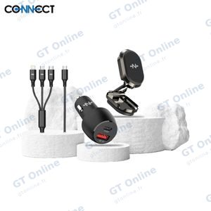 Pack Voiture CONNECT (Support Smartphone Magnétique 360° + Chargeur Allume-Cigare 48W + Câble de Charge 3A 3-en-1) Noir