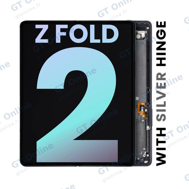 Écran OLED intérieur avec châssis pour Samsung Galaxy Z Fold 2 5G (pack service origine, version US & internationale, Mystic Black With Silver Hinge)