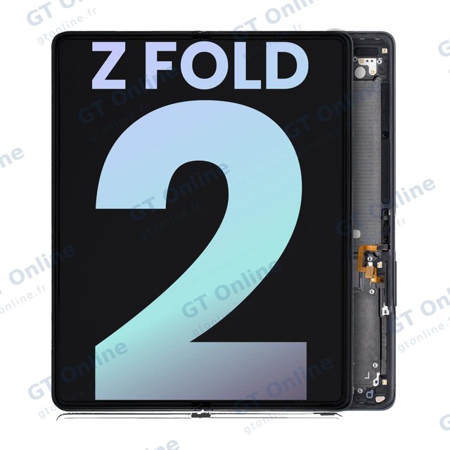 Écran OLED intérieur avec châssis pour Samsung Galaxy Z Fold 2 5G (version US & internationale, pack service origine, Mystic Black With Black Hinge)