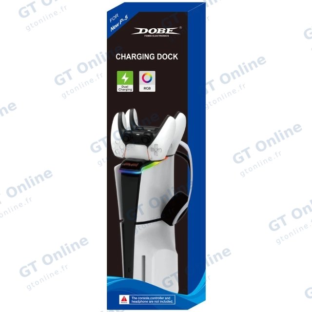 Station de charge pour 2 manettes avec support de casque PlayStation 5 Slim DOBE TP5-3597 — noir