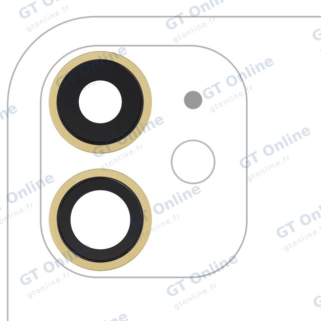 Lentille de caméra arrière avec support et anneau pour Apple iPhone 11 (lot de 2, compatible premium, jaune)