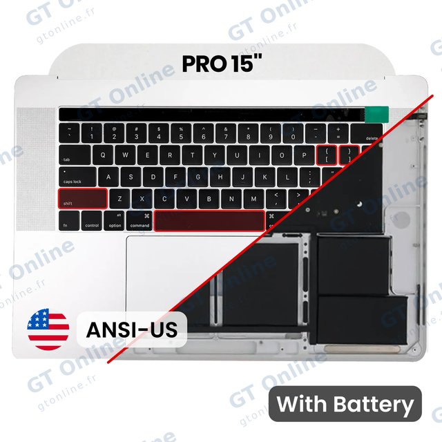 Châssis supérieur avec batterie et clavier ANSI US pour Apple MacBook Pro 15" A1707 (2016-2017) (origine d'occasion, argent) — réf. 107082073414