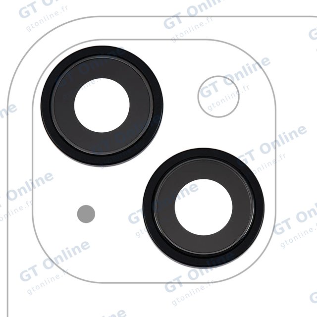 Lentille de caméra arrière avec support et anneau pour Apple iPhone 15 / 15 Plus (lot de 2, premium, noir)