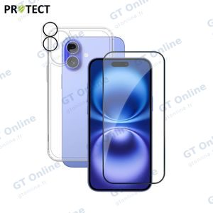 Pack de Protection Coque + Protection Lentille + Verre Trempé PROTECT pour Apple iPhone 16 Transparent