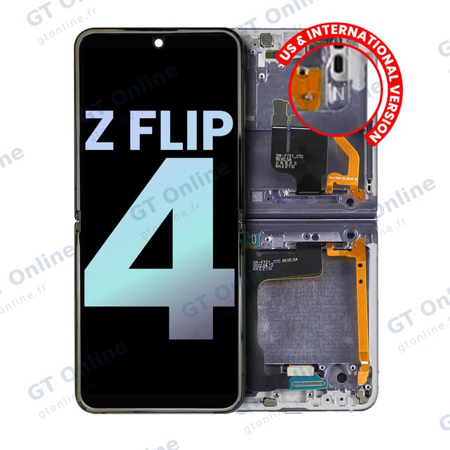 Écran OLED intérieur avec châssis pour Samsung Galaxy Z Flip 4 5G (version US & internationale, pack service origine, Bora Purple)