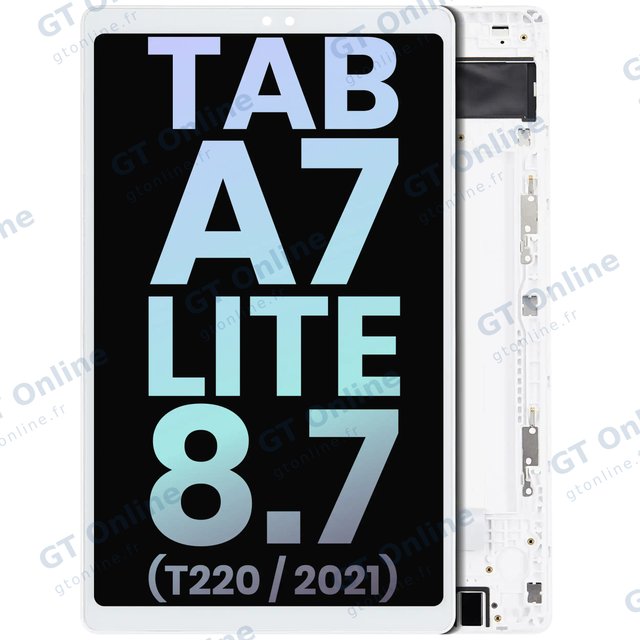 Écran LCD avec châssis pour Samsung Galaxy Tab A7 Lite 8.7" (T220) (2021) (WiFi Version, pack service origine, blanc)