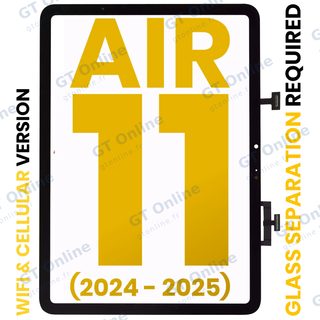 Vitre tactile pour Apple iPad Air 11" (2024 / 2025 / 2026) (OCA préinstallé, séparation de la vitre requise, premium, WiFi / Cellular, noir)
