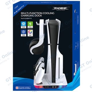 Support multifonction pour PlayStation 5 avec ventilation et charge de 2 manettes DOBE TP5-35103 — blanc