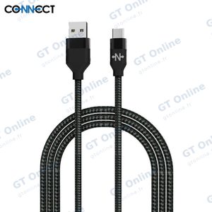 Câble Data USB vers USB-C CONNECT MC-CCN8 Nylon Tressé 15W (2m) Noir