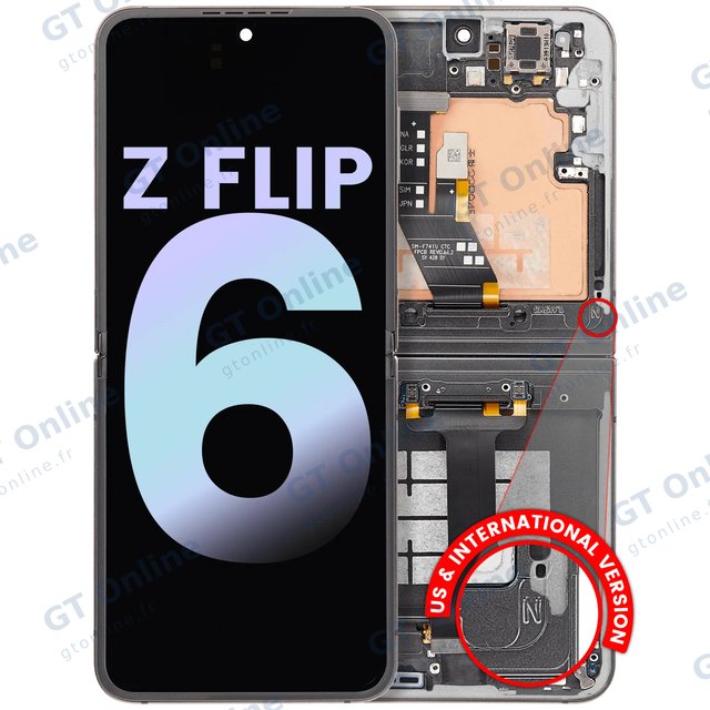 Écran OLED intérieur avec châssis pour Samsung Galaxy Z Flip 6 5G (version US & internationale, pack service origine, Silver Shadow)