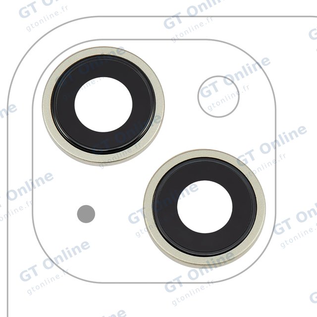 Lentille de caméra arrière avec support et anneau pour Apple iPhone 15 / 15 Plus (lot de 2, premium, jaune)