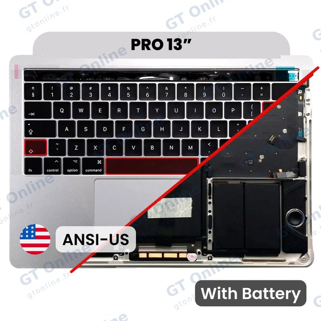 Châssis supérieur avec batterie et clavier ANSI US pour Apple MacBook Pro 13" A1706 (2016) (origine d'occasion, argent) — réf. 107082073497