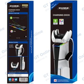 Station de charge pour 2 manettes avec support de casque PlayStation 5 Slim DOBE TP5-3597 — noir