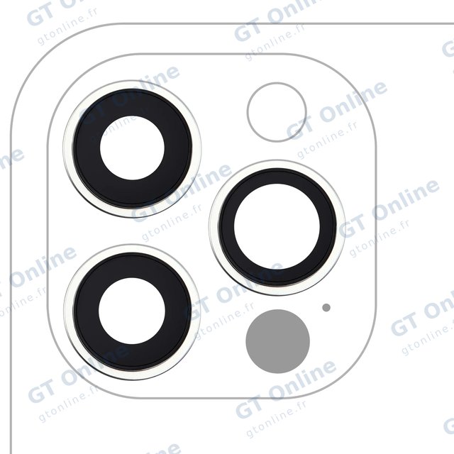 Lentille de caméra arrière avec support et anneau pour Apple iPhone 12 Pro (lot de 3, Real Sapphire / Premium, argent)
