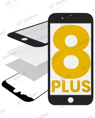 Vitre avec cadre, OCA et polariseur préinstallés pour Apple iPhone 8 Plus (noir)