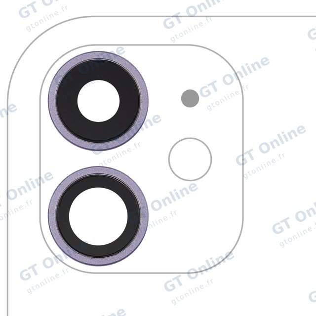Lentille de caméra arrière avec support et anneau pour Apple iPhone 11 (lot de 2, compatible premium, violet)