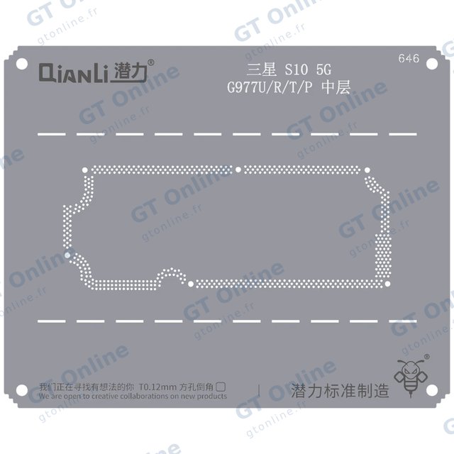 Pochoir de rebillage Qianli Bumblebee QS646 pour couche intermédiaire Samsung S10 5G (G977U/R/T/P)