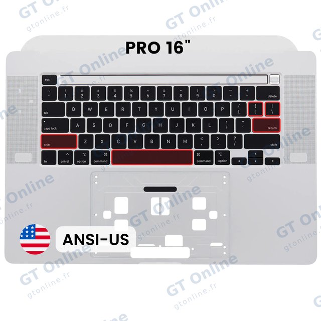 Châssis supérieur avec clavier ANSI US pour Apple MacBook Pro 16" A2141 (2019) (origine d'occasion, argent)