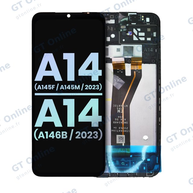 Écran LCD avec châssis pour Samsung Galaxy A14 4G (A145F / A145M / 2023) / A14 5G (A146B / 2023) (version internationale, pack service origine, toutes couleurs)