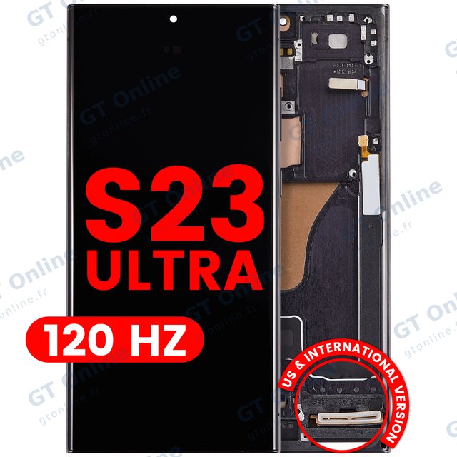 Écran OLED avec châssis pour Samsung Galaxy S23 Ultra (version US & internationale, compatible premium, 120 Hz, noir fantôme)