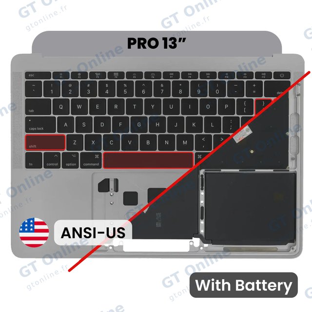 Châssis supérieur avec batterie et clavier ANSI US pour Apple MacBook Pro 13" A1708 (2016) (origine d'occasion, gris sidéral) — réf. 107082073306