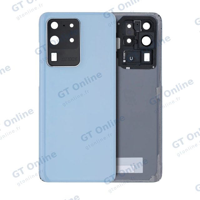 Vitre arrière pour Samsung Galaxy S20 Ultra 5G (sans logo, compatible premium, Cloud Blue)
