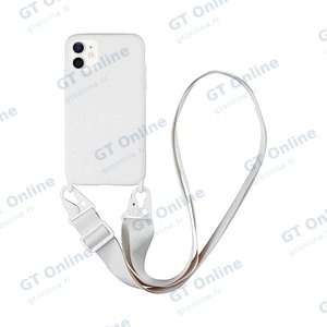 Coque Silicone avec Bandoulière Apple iPhone 12 Blanc
