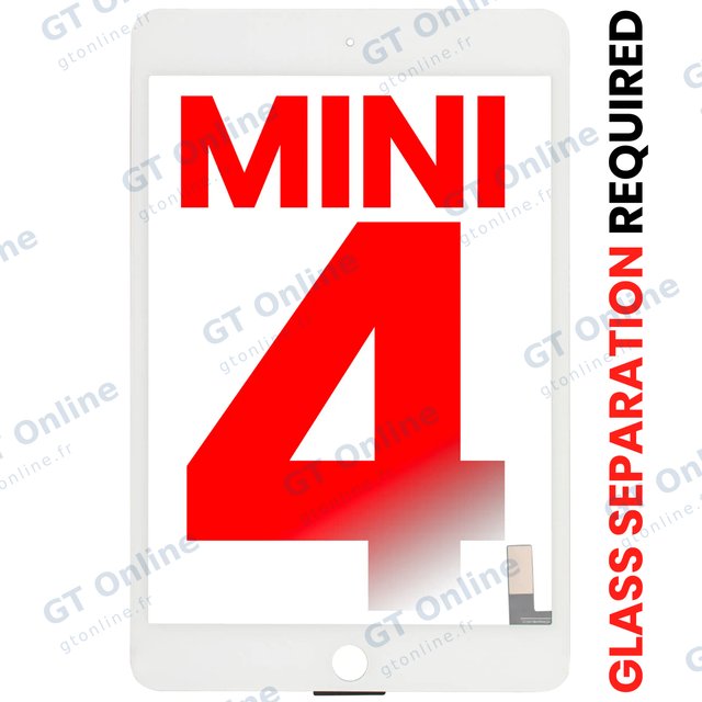 Vitre tactile pour Apple iPad Mini 4 (OCA préinstallé, séparation de la vitre requise, compatible premium, blanc)