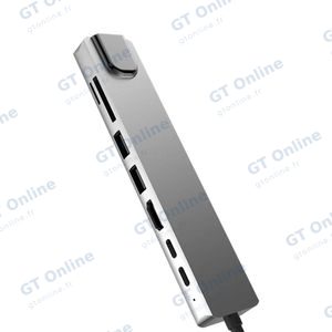 Hub USB-C (8-en-1) vers HDMI 4K + Ethernet RJ45 + USB-C x2 + USB-A x2 + SD/TF(micro SD) - Gris — vue 3
