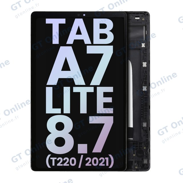 Écran LCD avec châssis pour Samsung Galaxy Tab A7 Lite 8.7" (2021) (T220) (WiFi Version, pack service origine, noir)