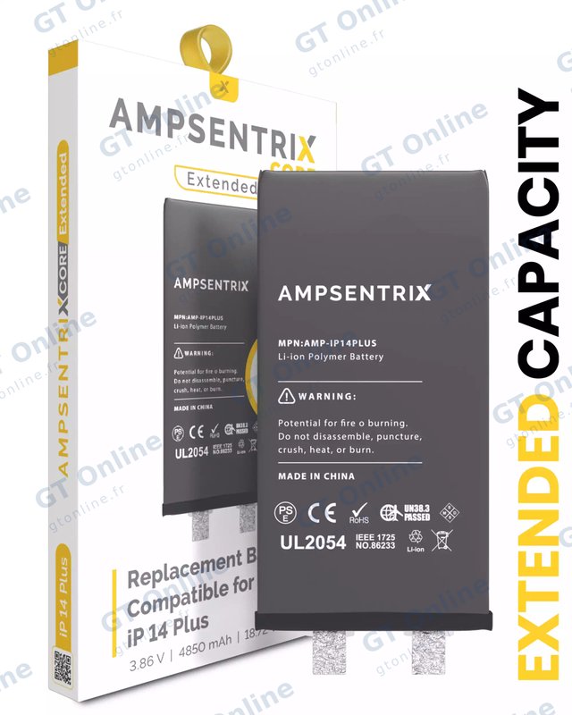 Batterie nue à souder pour Apple IPhone 14 Plus (soudure par points requise, AmpSentrix Core Extended)