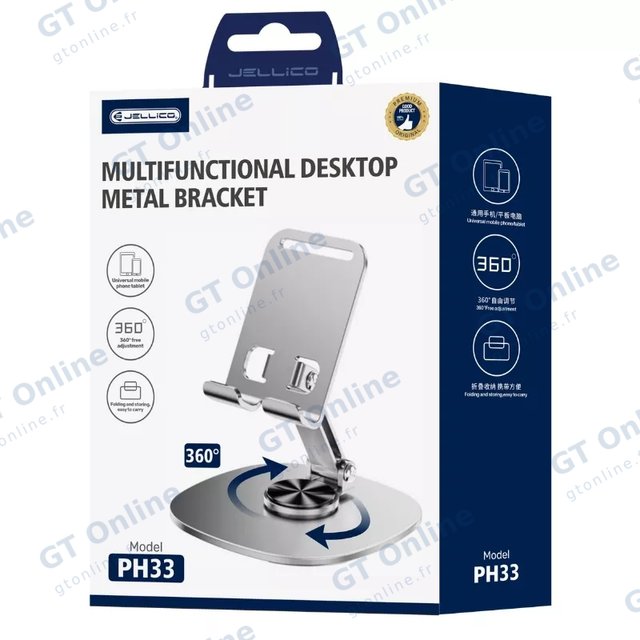 Support de bureau smartphone et tablette rotatif 360° JELLICO PH33 — gris