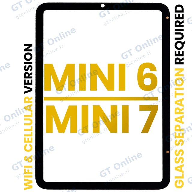 Vitre tactile pour Apple iPad Mini 6 (2021) / Mini 7 (2024) (WiFi et cellulaire, OCA préinstallé, séparation de la vitre requise, premium, toutes couleurs)