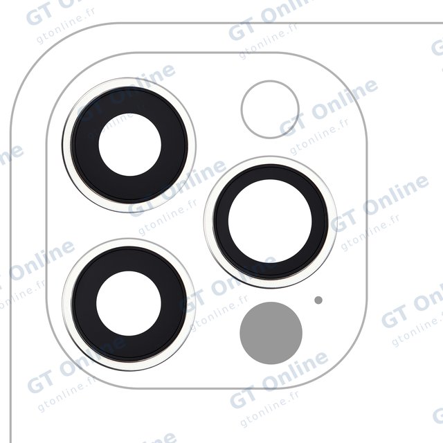 Lentille de caméra arrière avec support et anneau pour Apple iPhone 12 Pro (lot de 3, compatible premium, argent)