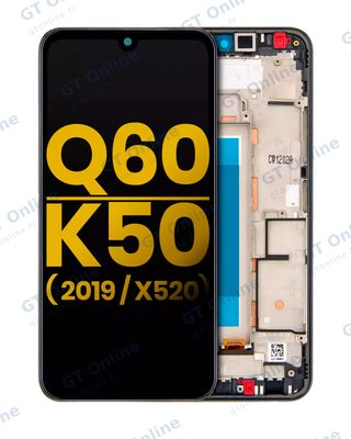 Écran LCD avec châssis pour LG Q60 (version simple SIM) / K50 (2019 / X520) (reconditionné, noir Aurora)