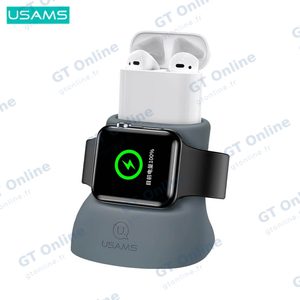 Support Silicone Usams US-ZJ051 pour Pad de Charge Apple Watch & AirPods Gris — vue 2
