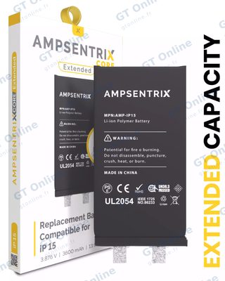 Batterie nue à souder pour Apple iPhone 15 (soudure par points requise, AmpSentrix Core Extended)