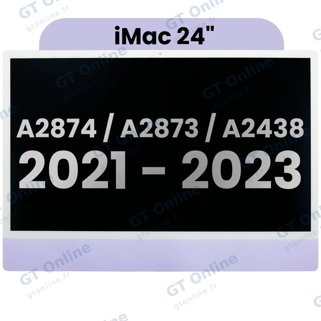 Écran pour Apple iMac 24" A2874 / A2873 (2023) / A2438 (2021) (LG204A-215 LM235UH1 SDD1) (origine d’occasion) (Small Camera hole) (violet)