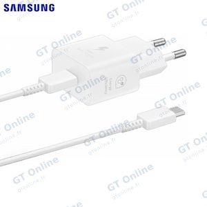 Chargeur Secteur USB-C GaN Samsung PD 25W 3A Fast Wall avec Câble USB-C vers USB-C (1m) EP-T2510XWEGEU Blanc