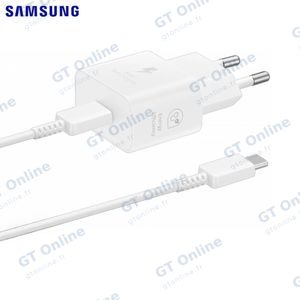 Chargeur Secteur USB-C GaN Samsung PD 25W 3A Fast Wall avec Câble USB-C vers USB-C (1m) EP-T2510XWEGEU Blanc