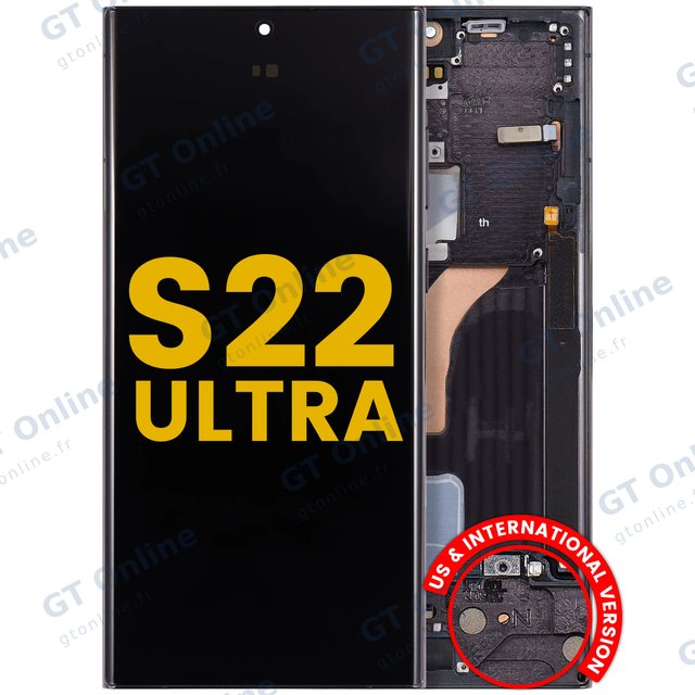 Écran OLED avec châssis pour Samsung Galaxy S22 Ultra 5G (version US & internationale, reconditionné, noir fantôme)