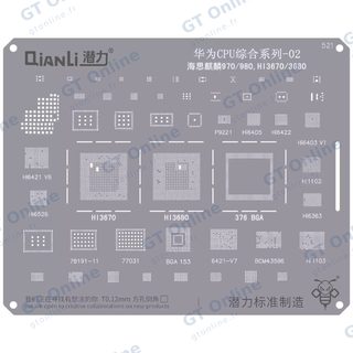 Pochoir de rebillage Qianli Bumblebee QS521 CPU Huawei 02 — Kirin 970/980 (HI3670/3680)