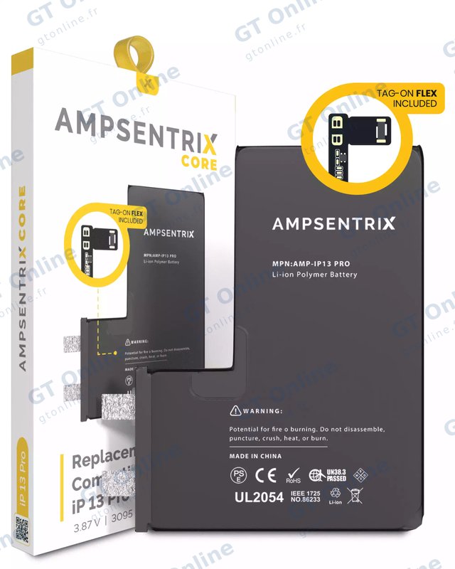 Cellule de batterie nue à souder pour Apple iPhone 13 Pro (soudure par points requise, AmpSentrix Core) — réf. 107082071220