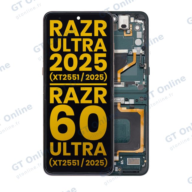 Écran OLED avec châssis pour Motorola Razr Ultra 2025 (XT2551 / 2025) / Razr 60 Ultra (XT2551 / 2025) (reconditionné, Scarab)