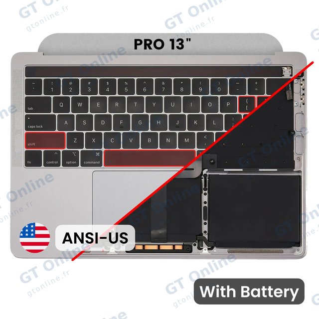 Châssis supérieur avec batterie et clavier ANSI US pour Apple MacBook Pro 13" A2159 (2019) (origine d'occasion, gris sidéral) — réf. 107082087353